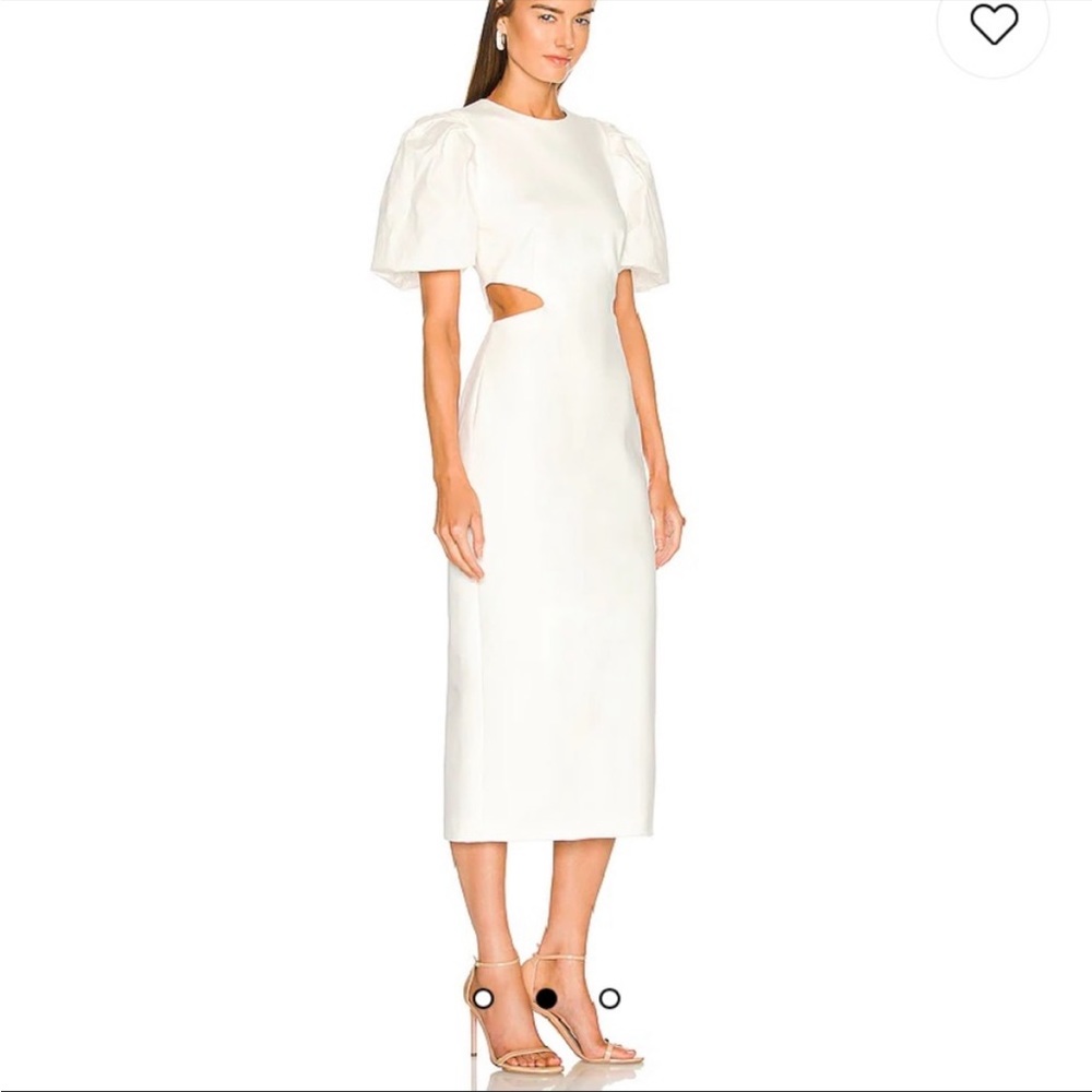 Elliatt Puff Sleeve open sides Midi Dress in white